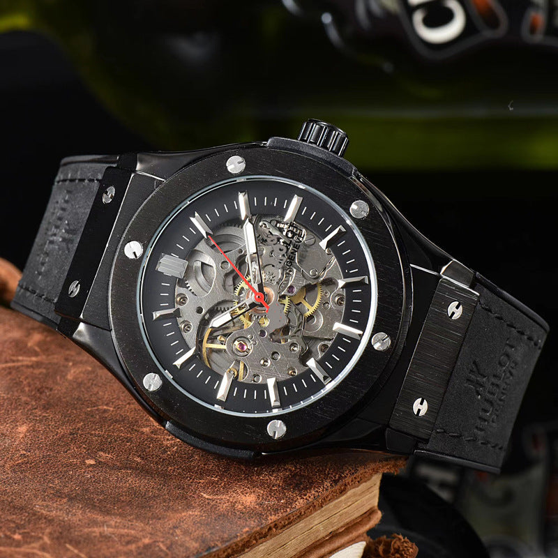 Classic European Atmospheric Round Dial Business Men's Fully Automatic Hollow Manipulator Watch