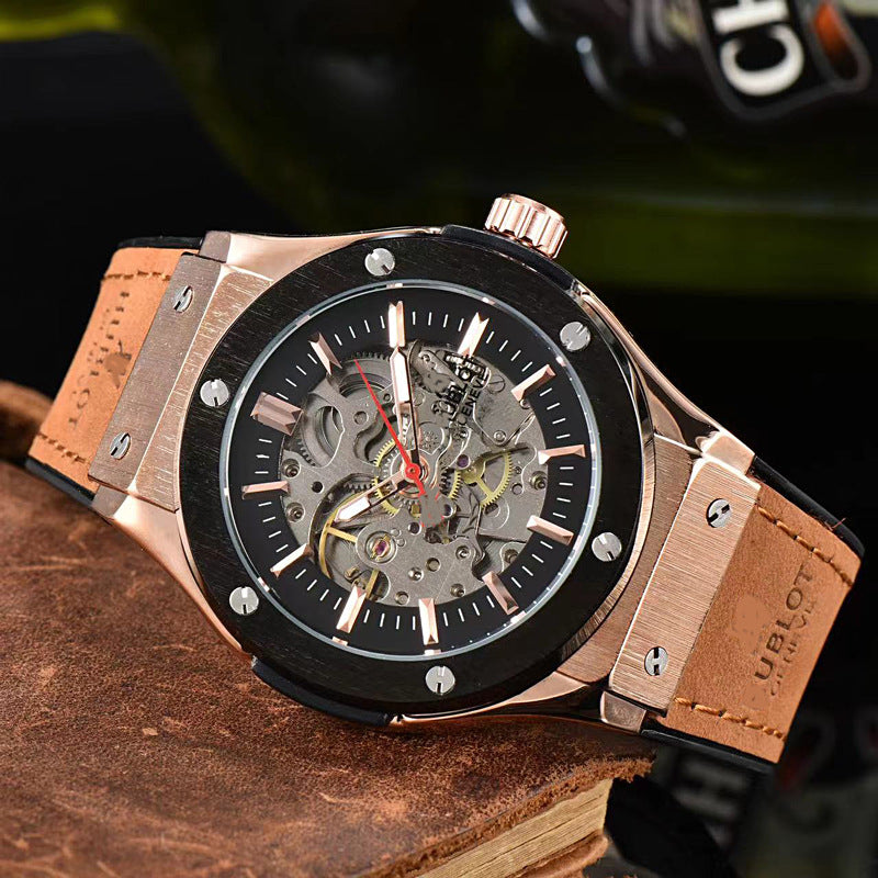Classic European Atmospheric Round Dial Business Men's Fully Automatic Hollow Manipulator Watch