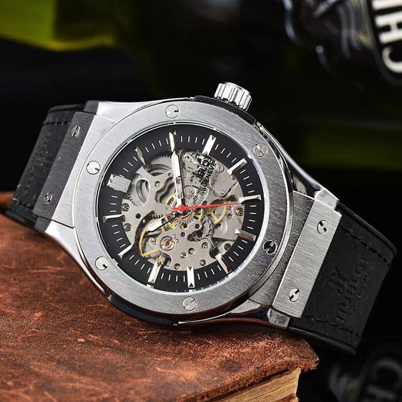 Classic European Atmospheric Round Dial Business Men's Fully Automatic Hollow Manipulator Watch