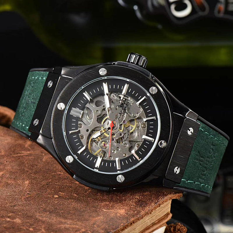 Classic European Atmospheric Round Dial Business Men's Fully Automatic Hollow Manipulator Watch