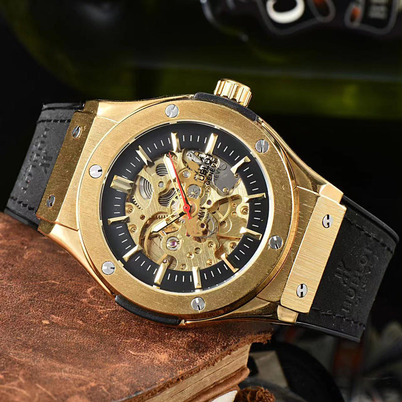 Classic European Atmospheric Round Dial Business Men's Fully Automatic Hollow Manipulator Watch